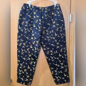 Vintage Y2k Night Lights Embroidered Butterfly Print Asian Chinese Silk Pants